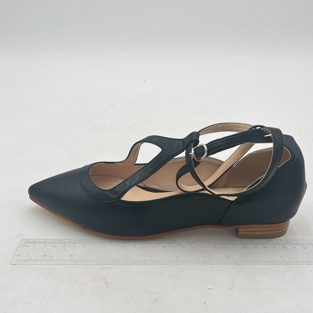 FSJ Black Pointed T-Strap Low Heel Flats